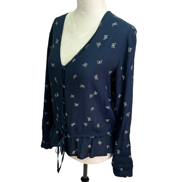 RAILS Beaux Navy Butterflies Long Sleeve Button Up Blouse Top Size.S - Picture 9 of 15